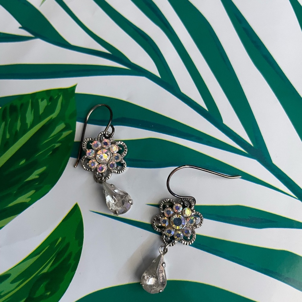 Flower Rhinestone Dangling Earrings - image 2